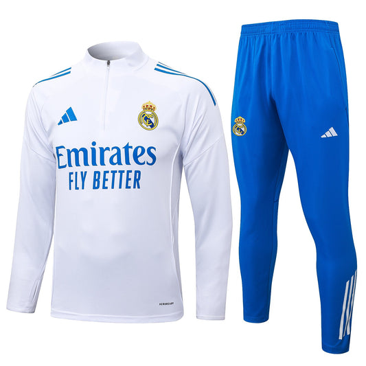 Real Madrid 25/26 Half-zip Tracksuit - White and Blue